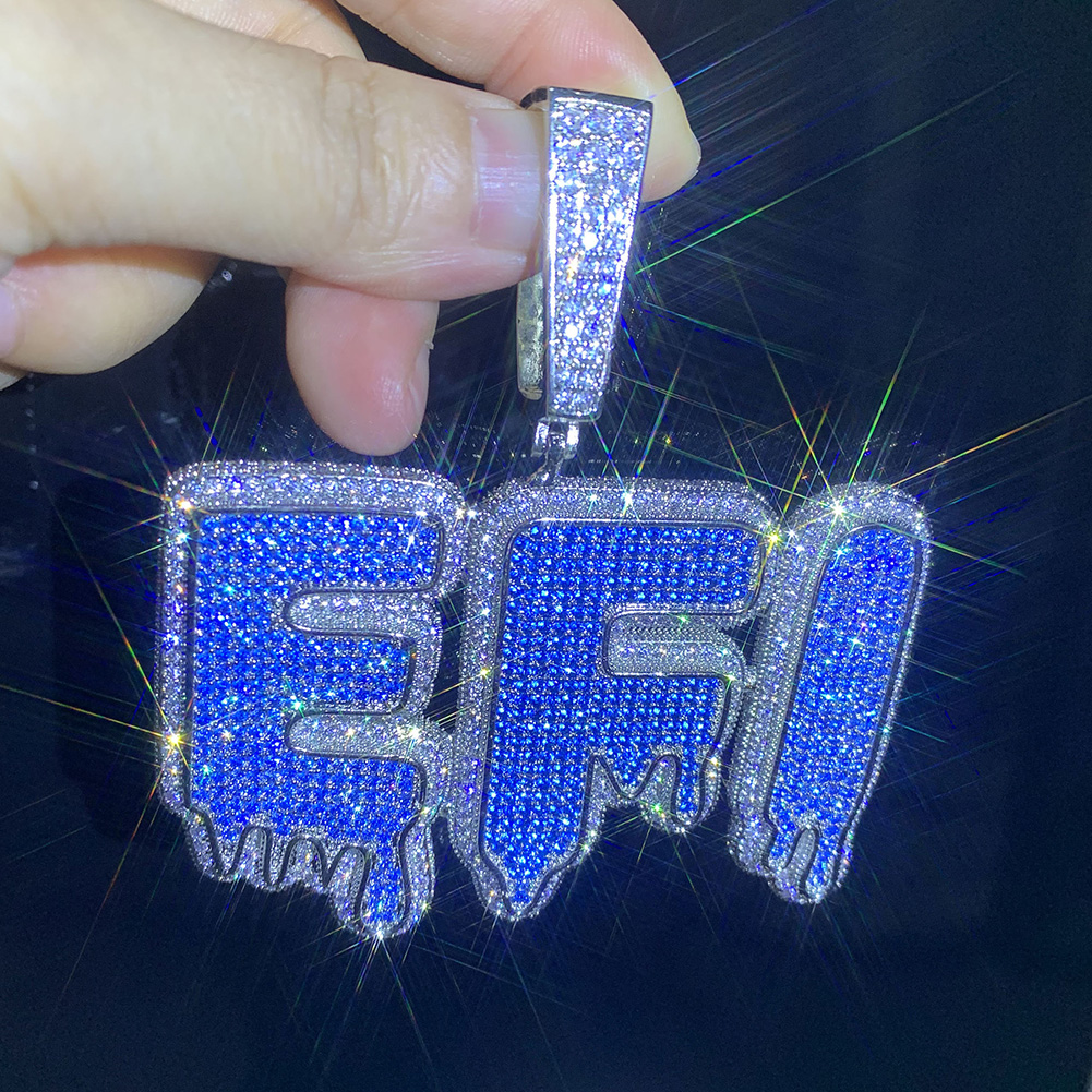 Hip Hop Custom A-Z WaterDrop Letters Pendant Necklaces Blue Zircon 18k Gold Plated Jewelry