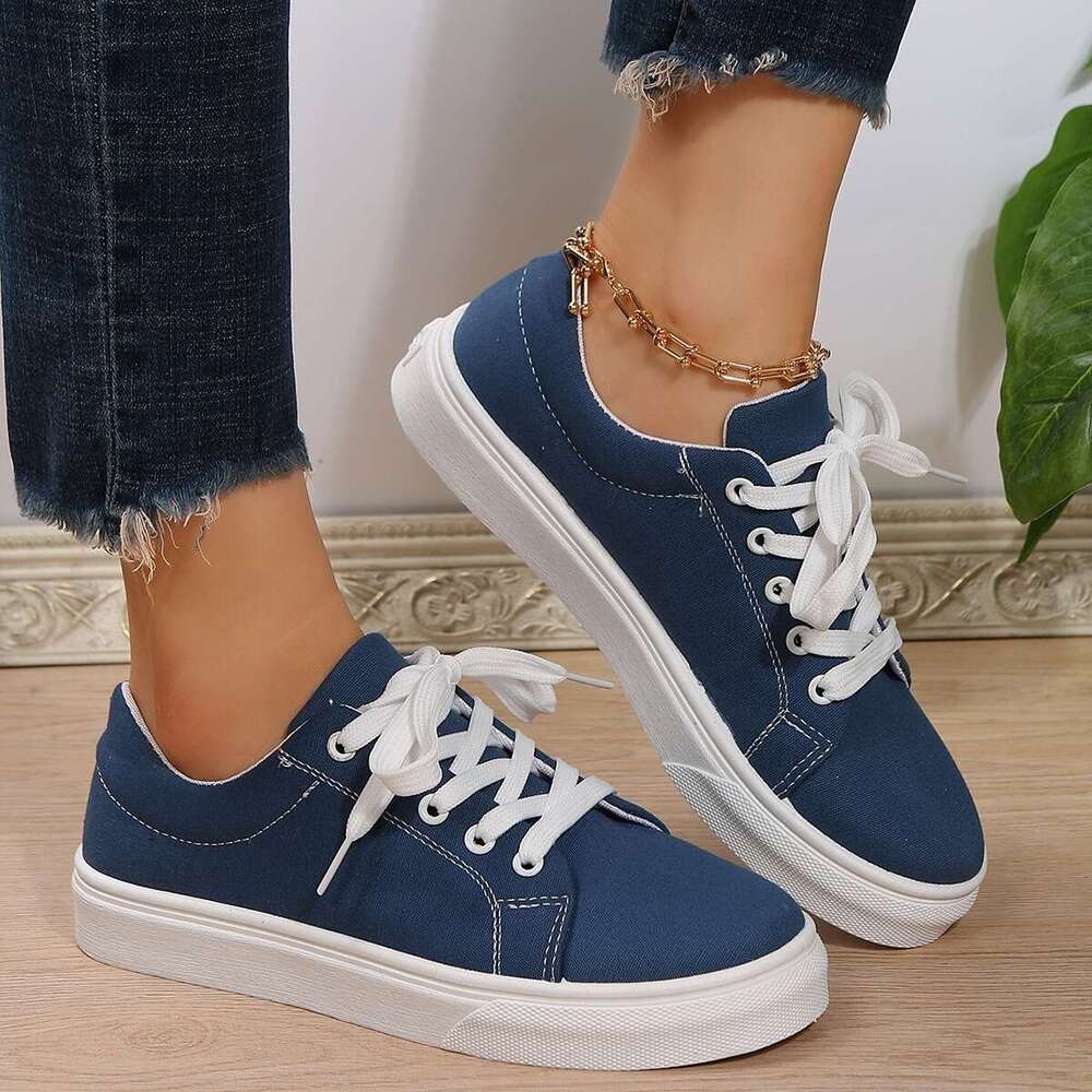S Casual Ddmysports Female New Women Shoes In Europe And The United States Casual Sports Flat Bottom Tie Blue Outdoor Shoes hoes tates ports hoes