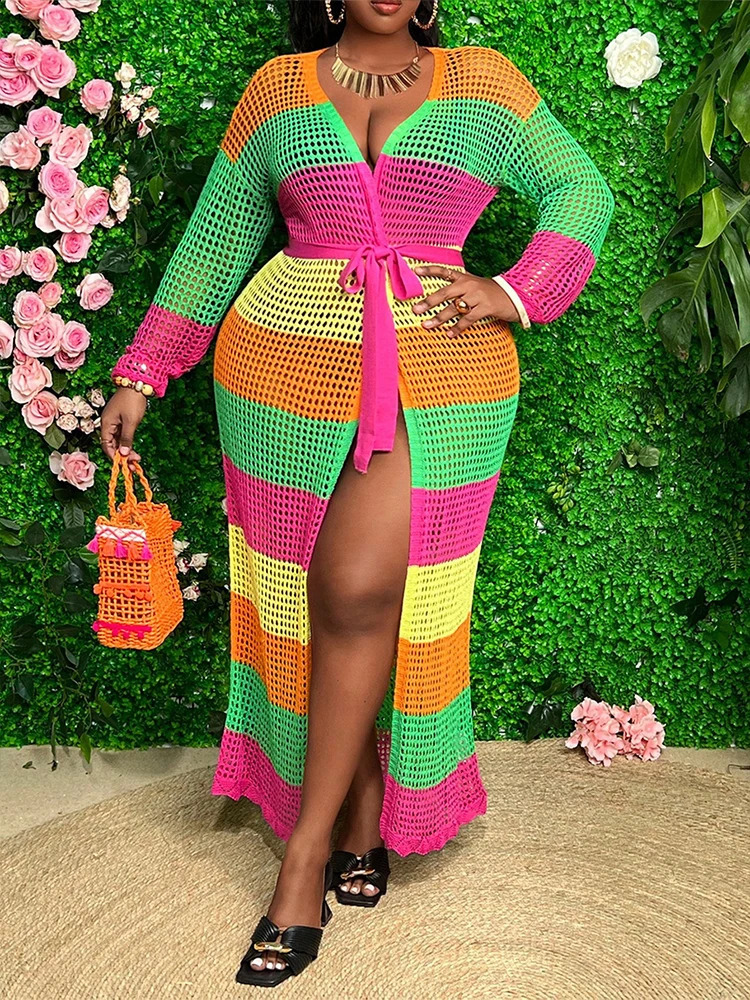 Plus Size Summer Womens Cardigan Dress Fashion Crochet Cardigan Kimono Boho Solid Colour Oversized 240730