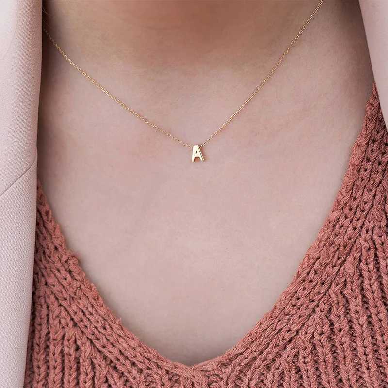 Fashion Tiny Initial Necklace Gold and Silver Colored Cut Letter Single Name Necklace Female Pendant Jewelry Gift W240731