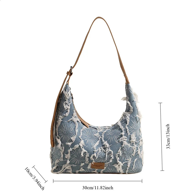 Denim Elegant Women Shoulder Bag Large Capacity Crossbody Bag Fashion Lady Versatile Travel Blue Hobo Handle Bag 240731