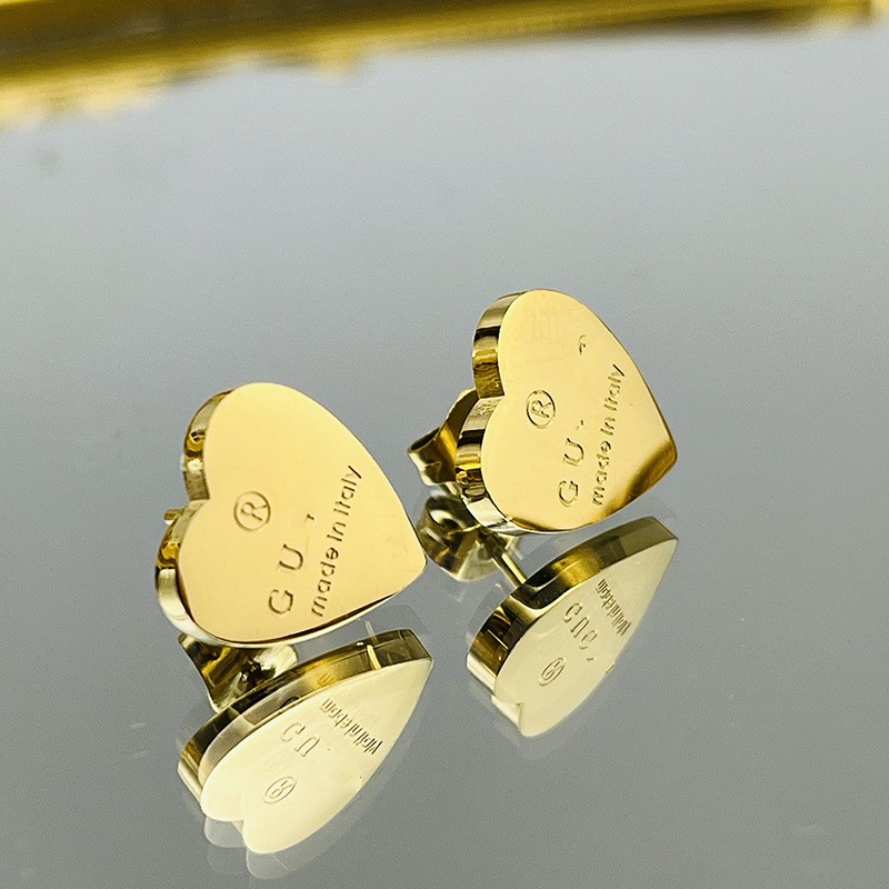 No tarnish Luxury Original branded designer heart stud 316L Stainless Steel 18k Gold silver rose women letter G engrave earrings jewelry girl gift match clothes