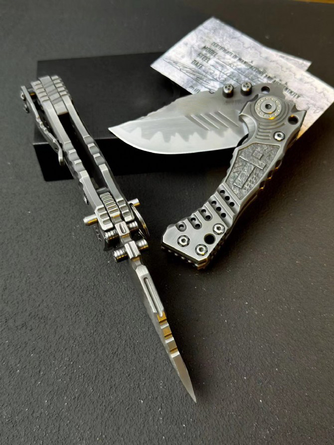 MBB T1 Survival Tactical Folder Knife Z-Wear Coating Stone Wash Drop Point Blade CNC TC4 Titanium Alloy Handle Ball Bearing EDC Pocket Knives with Pla