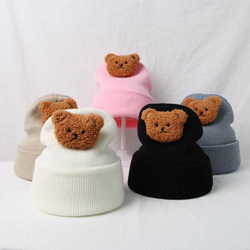 Korean Baby Autumn Cute Bear Knitted Warm Newborn Hat Baby Beanie Solid Color Baby Girl Boy Soft Crochet Hat W241213