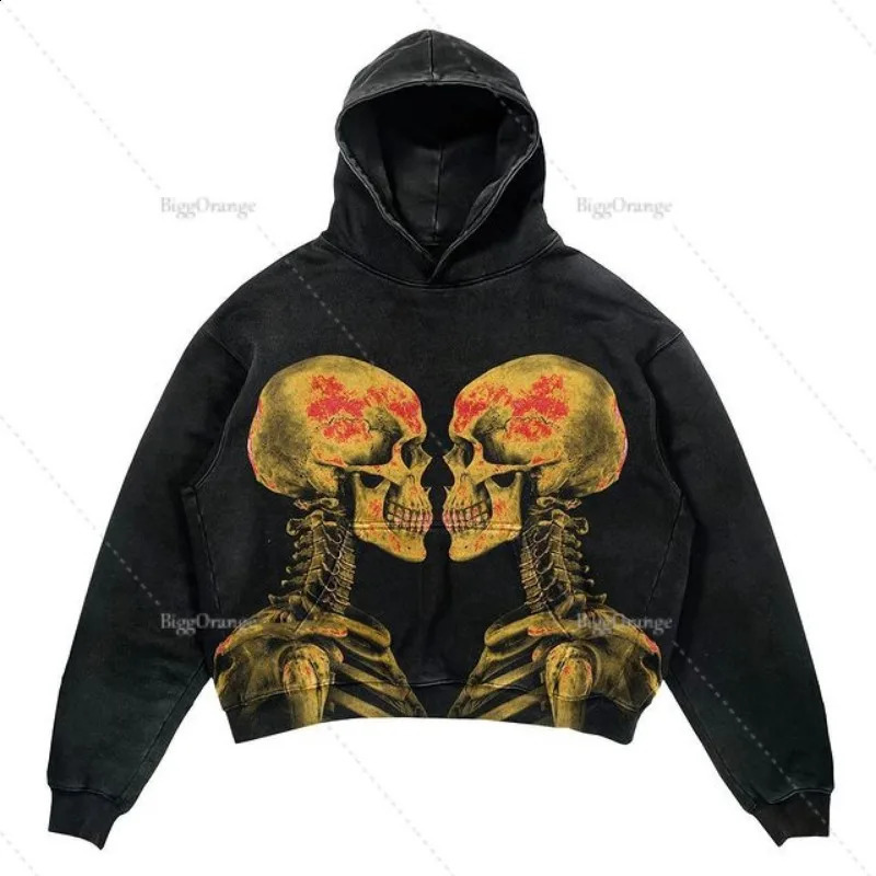 Print Street Hop Retro Oversized Hoodies Y2k Fashion Loose Gothic Sweatshirt Unisex Harajuku Hoodies Autumn Clothes 240813