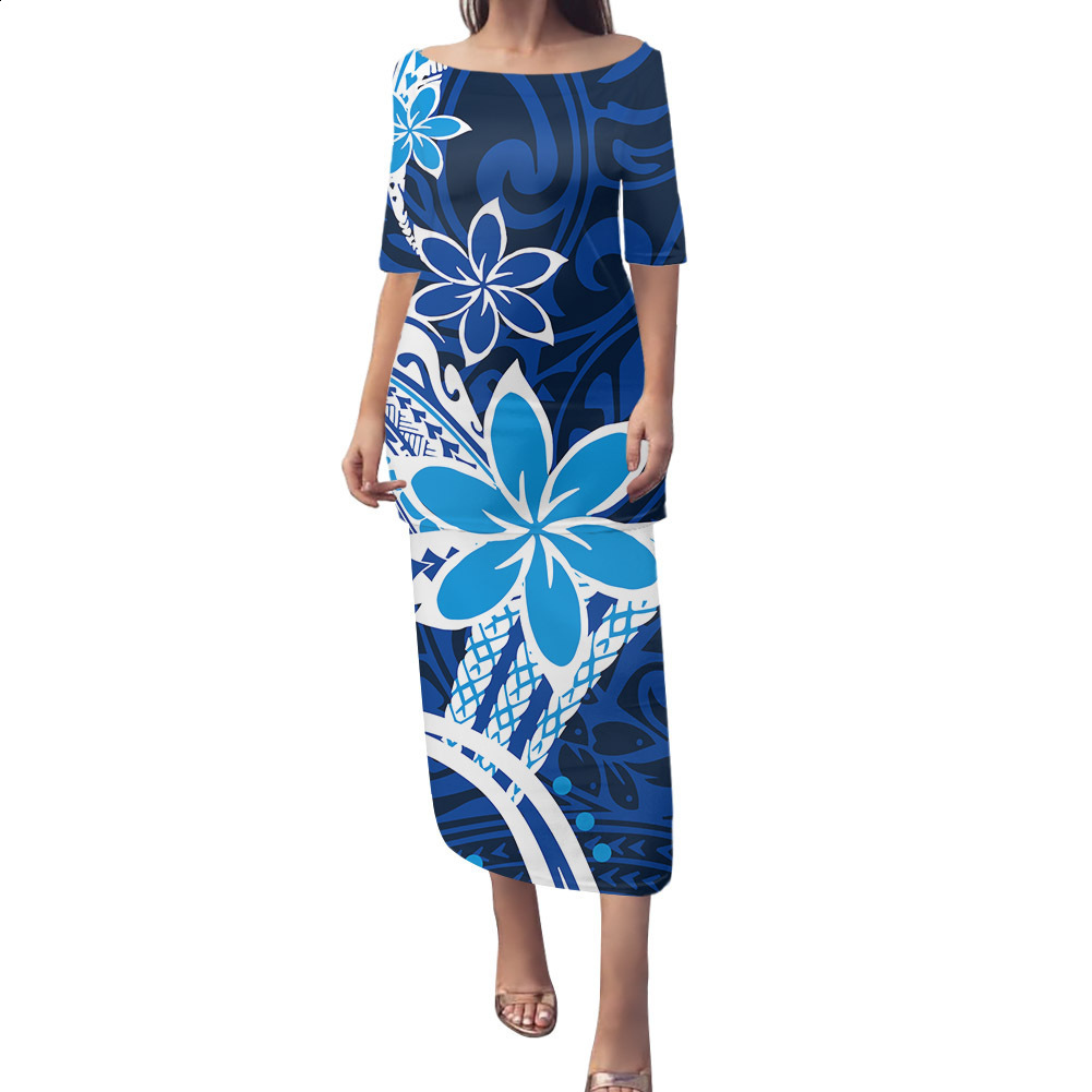 Puletasi Dress Polynesian Samoa Tribal Sublimation Print Dresses Women Custom Image Poncho Dress Drop Tattoo Maxi 220706