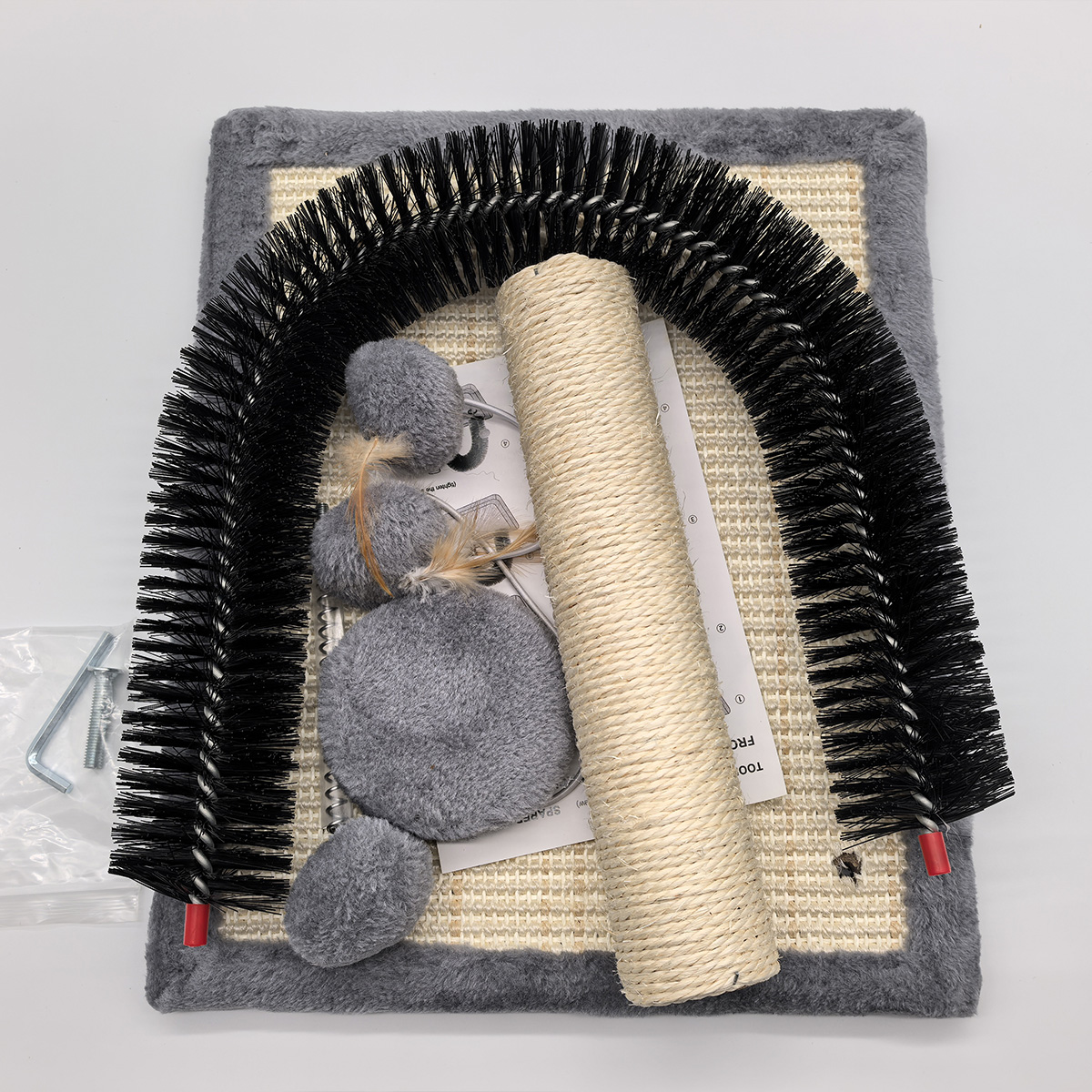 Toy Arch Self with Massage Grooming Brush Board and Sisal Scratching Post for Cat Interactive Toys