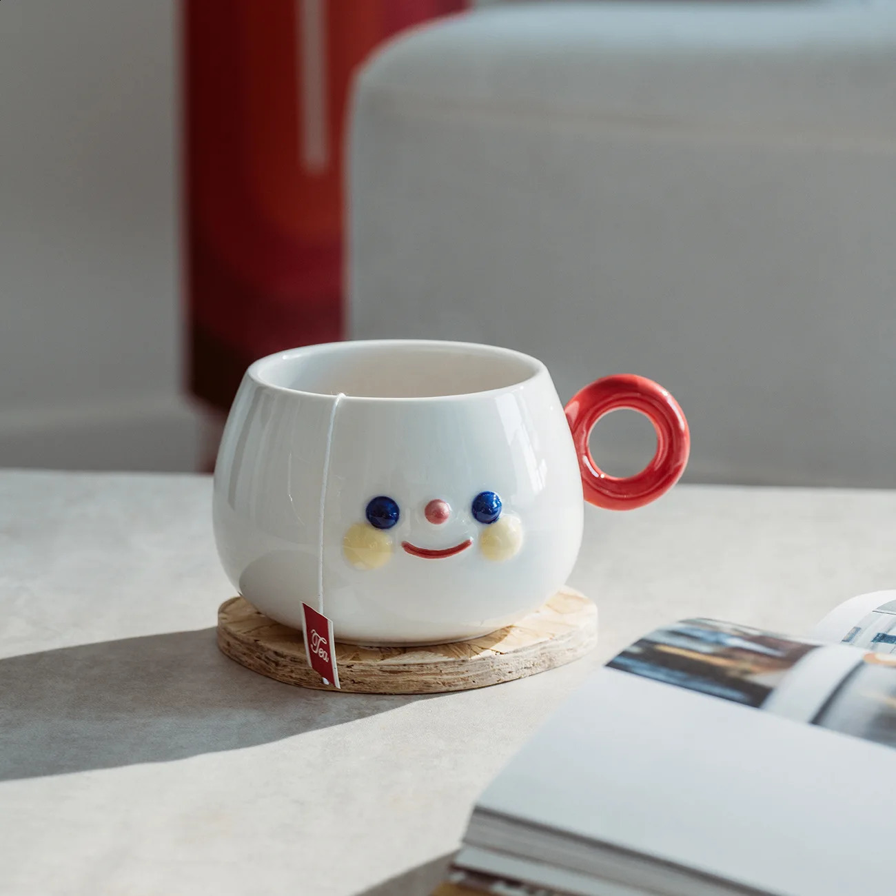 Creative Cute Smiling Face Round Mug With Handle Home Simple Ceramic Water Cup Coffee Milk Cup Couple Girlfriend Cup Small Gift 240730