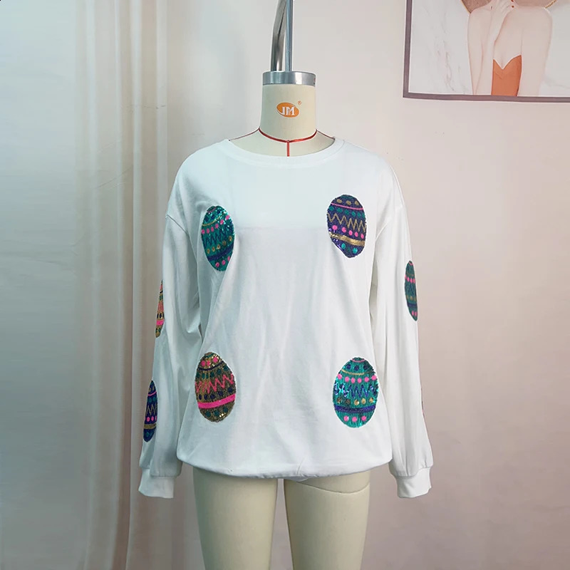 Easter Egg Women Sequin Hoodies Autumn Winter Sweatshirts Loose Casual Tops Spliced Sweatshirts Work Y2k Oversized Hoodie 240813