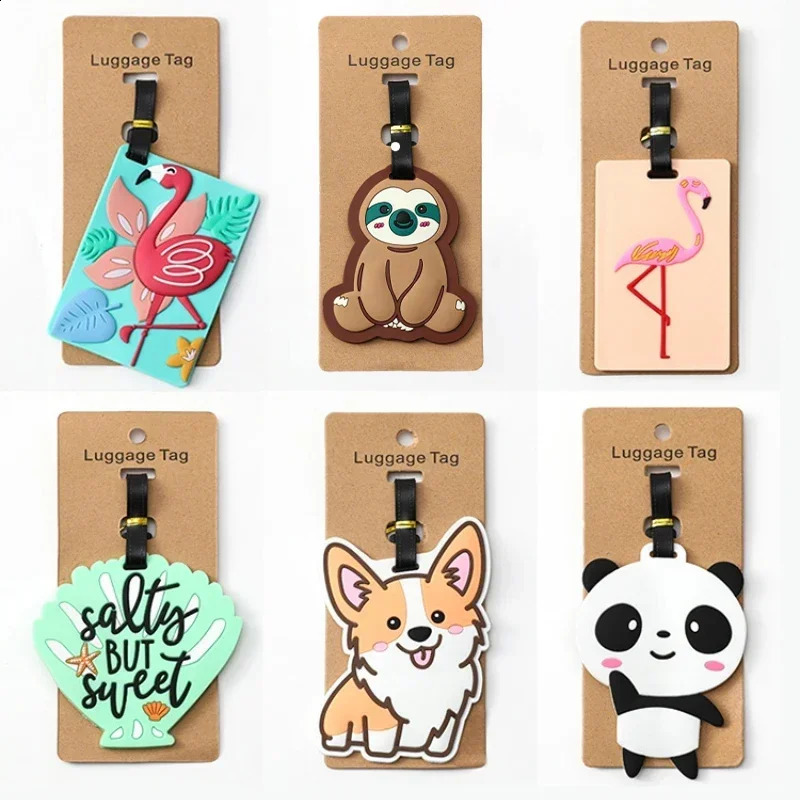 Cute luggage tag creative Corgi Cat silicone portable travel ID bracket 240730
