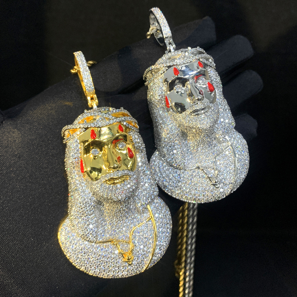 Hip Hop Exaggerated Personality Jesus Pendant Necklace 5A Zircon 18k Real Gold Plated Jewelry