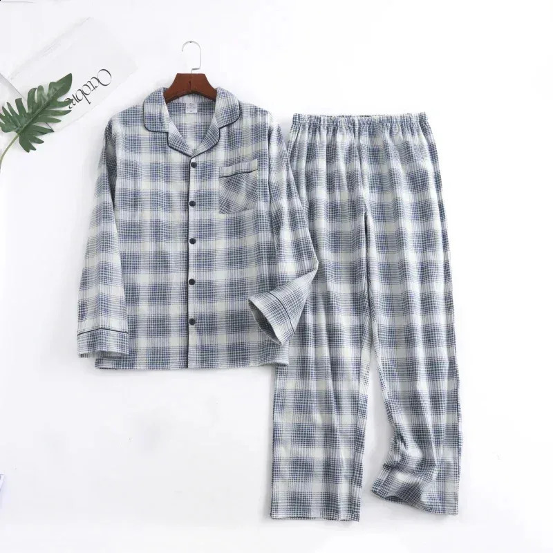 Plaid Multi Colors Warm Cotton Flannel Long-sleeved Trousers Pajamas for Men Autumn and Winter Homewear Sleepwear Sets 240819