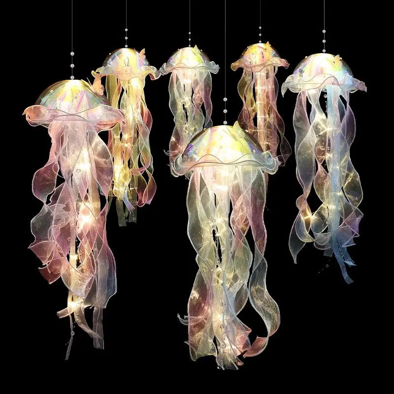 1PC Gradient Jellyfish Light Decoration LED Light Festival Pendant Courtyard Lighting Handmade Light Small Night Light 240730