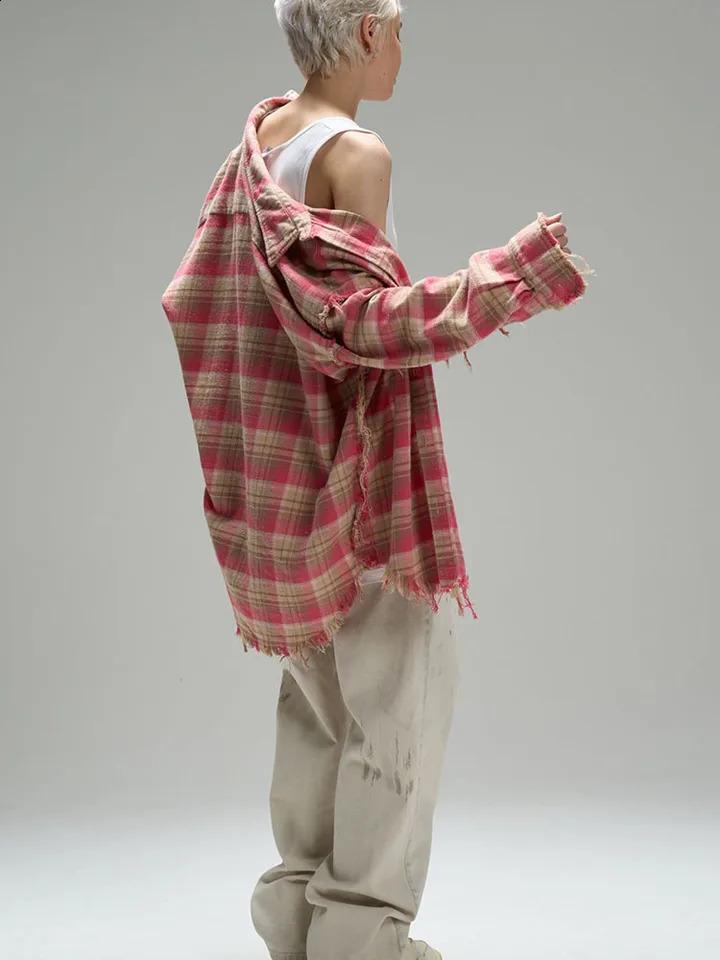 Unisex Plaid Casual Shirts Blouse Streetwear Loose Y2K Female Basic Shirts Spring Long-Sleeve Oversized Top