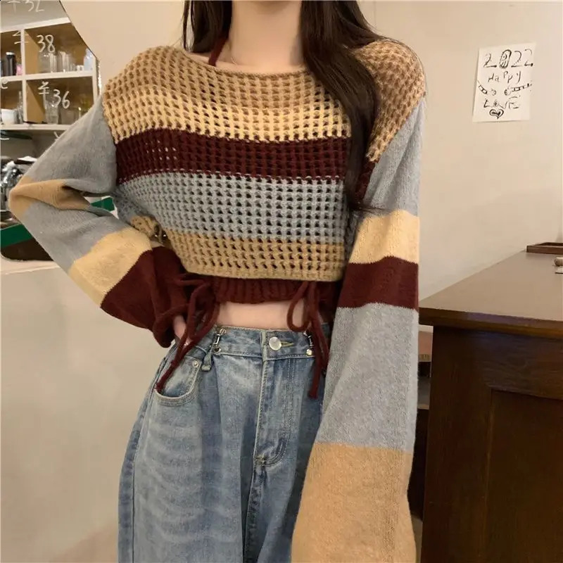Autumn Vintage Denim Skirt Matching Set Womens Elegant Loose Hollow Knitted ShirtSexy Split Dress Two Piece Suit 240731