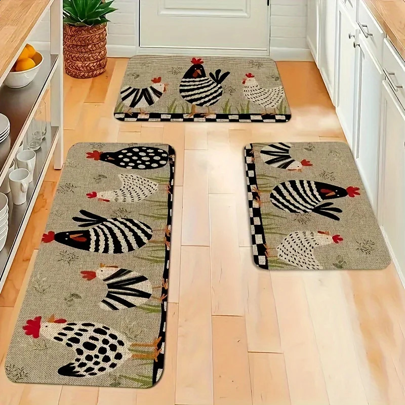 1pc cartoon chicken kitchen carpet non-slip machine washable flannel floor mat suitable for hallway door kitchen 240731