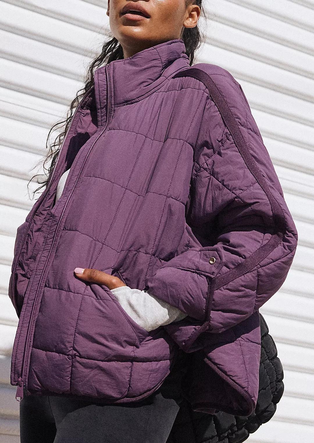 Womens Jackets Autumn Winter Stand Collar Quilted Jacket Loose Casual Women Short Padded Solid Color Coats Vintage High Warm 231218