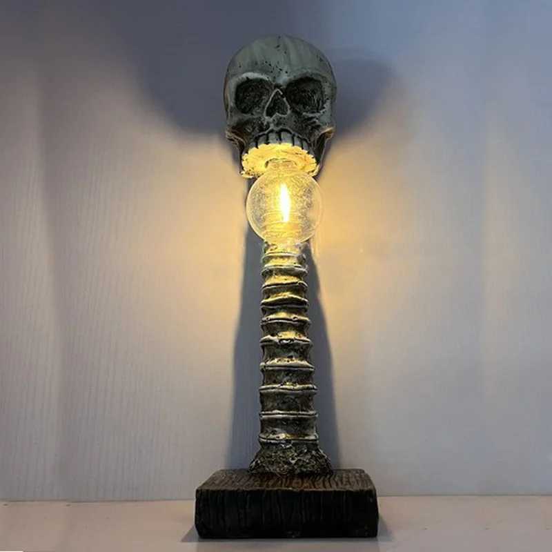 Horror Statue Halloween Skull Skeleton Lamp New Table Light Creative Party Ornament Prop Home Bedroom Decoration Scary Prop B240904