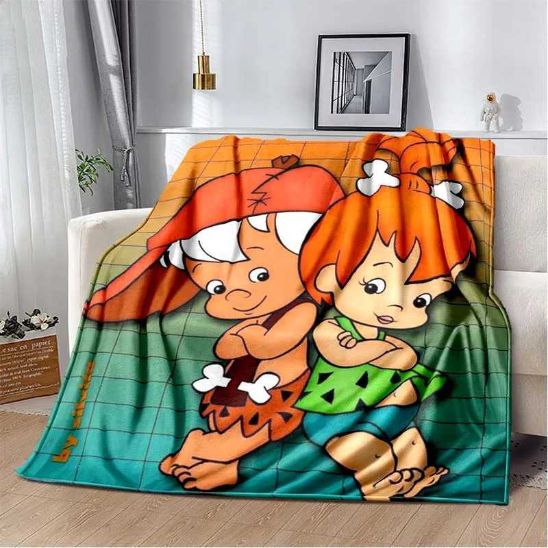 Classic Cartoon Blanket Flintstones Flannel Soft Plush Throw Blanket Kids Bedroom Sofa Bed Travel Picnic Warm Blanket Kids Gift Y240730