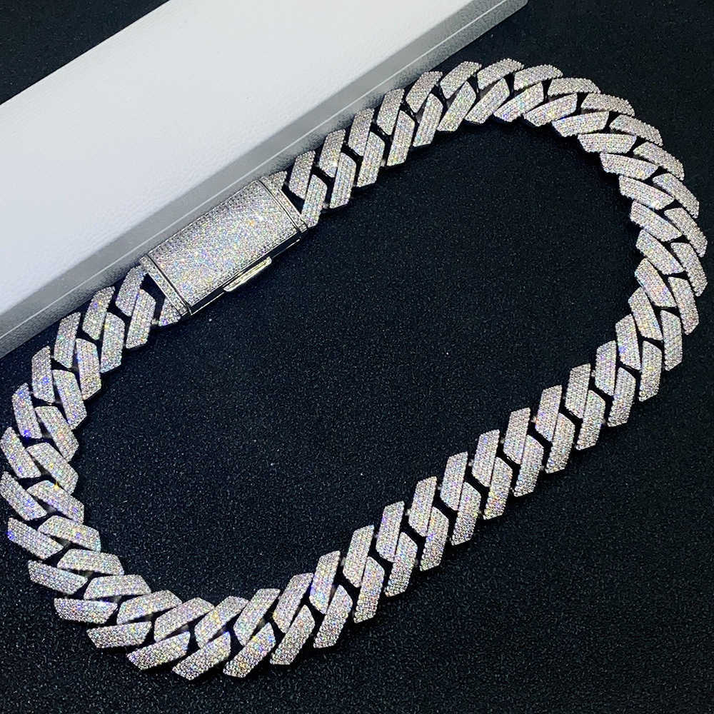 Top quality Moissanite cuban k chain 20mm 4 row full dia ice out vvs pass dias tester stainless steel hiphop men women jewelry bracelet necklace