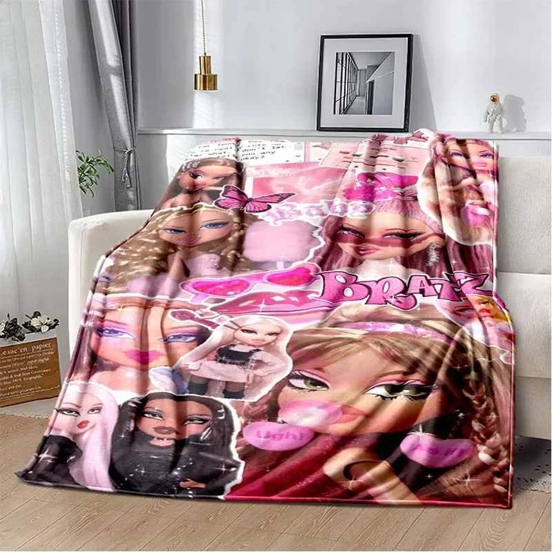 Bratz Cartoon 3D Girls Fashion Blanket Flannel Soft Warm Throw Blanket Bedroom Bed Sofa Office Travel Picnic Blanket Kids Gift Y240730