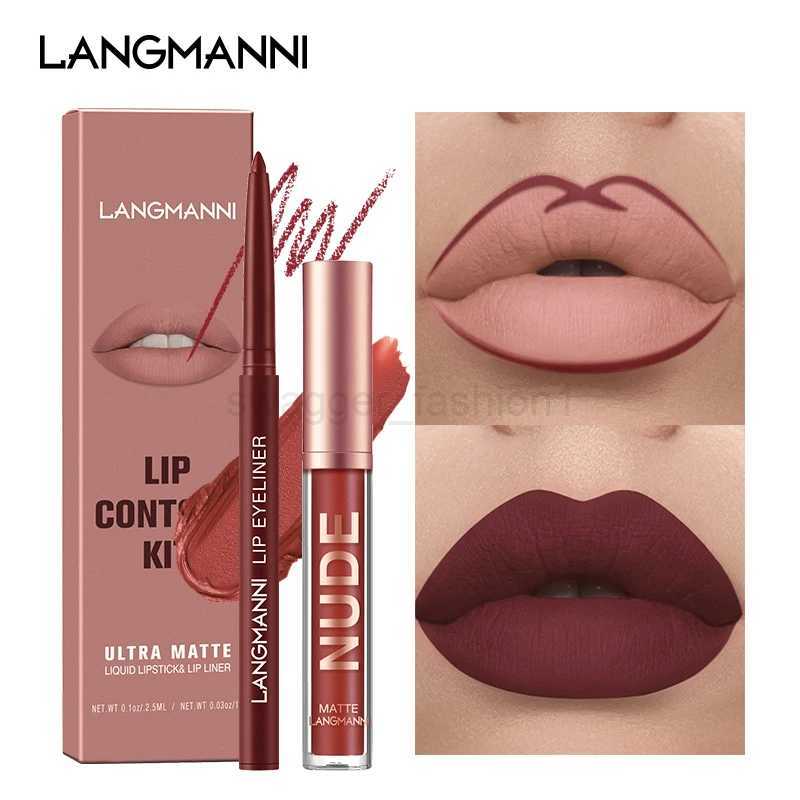 2pcs/set Lip Liner Pencil Nude Lip Gloss Combination Makeup Liquid Lipstick Waterproof Sexy Red Lip Contour Tint Kit CosmeticsXJ240731