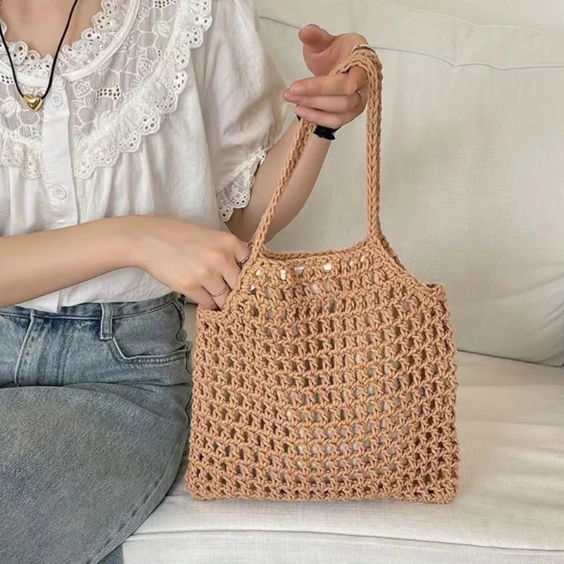 Fashion crochet handbag for womens summer beach large capacity hollow knitted bag Bohemian shoulder 240913