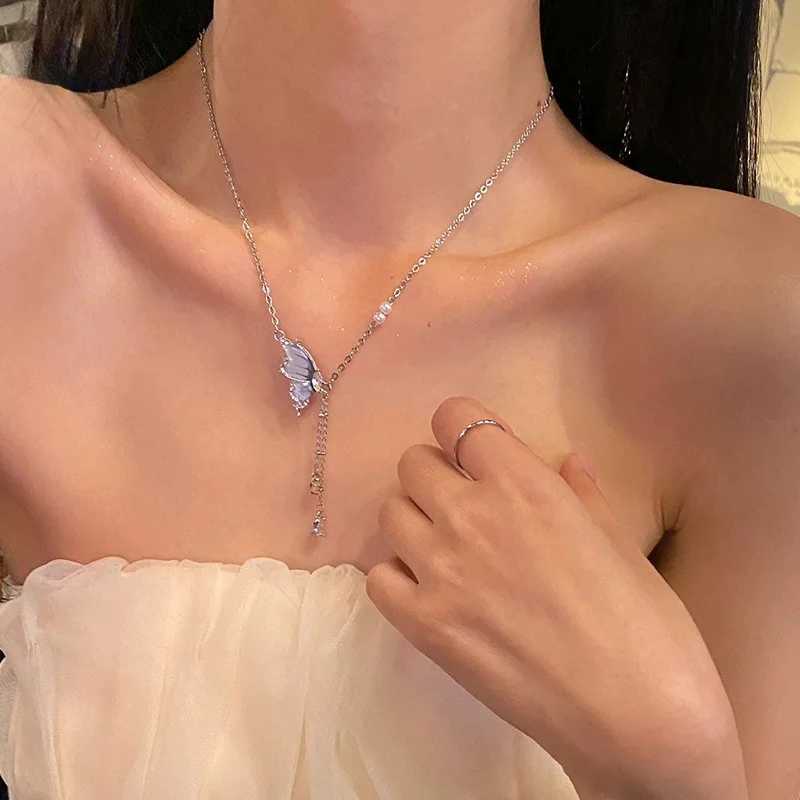 Fashion butterfly tassel zircon pendant necklace womens crystal chain necklace punk party jewelry butterfly necklace W241230