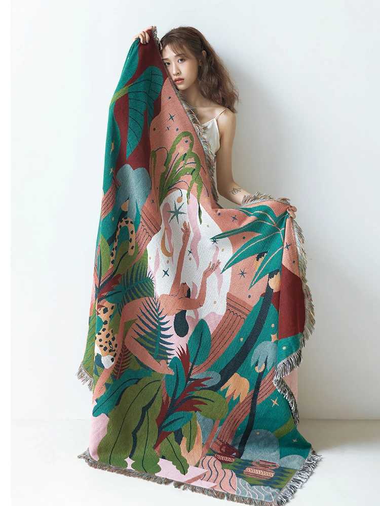 Nordic Throw Blanket Multifunction Forest Dancer Travel Decoration Slipcover Cobertor Leaves Hanging Tapestry Sofa Bed Sheet Y240730