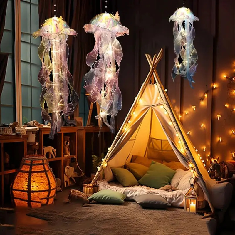 1PC Gradient Jellyfish Light Decoration LED Light Festival Pendant Courtyard Lighting Handmade Light Small Night Light 240730