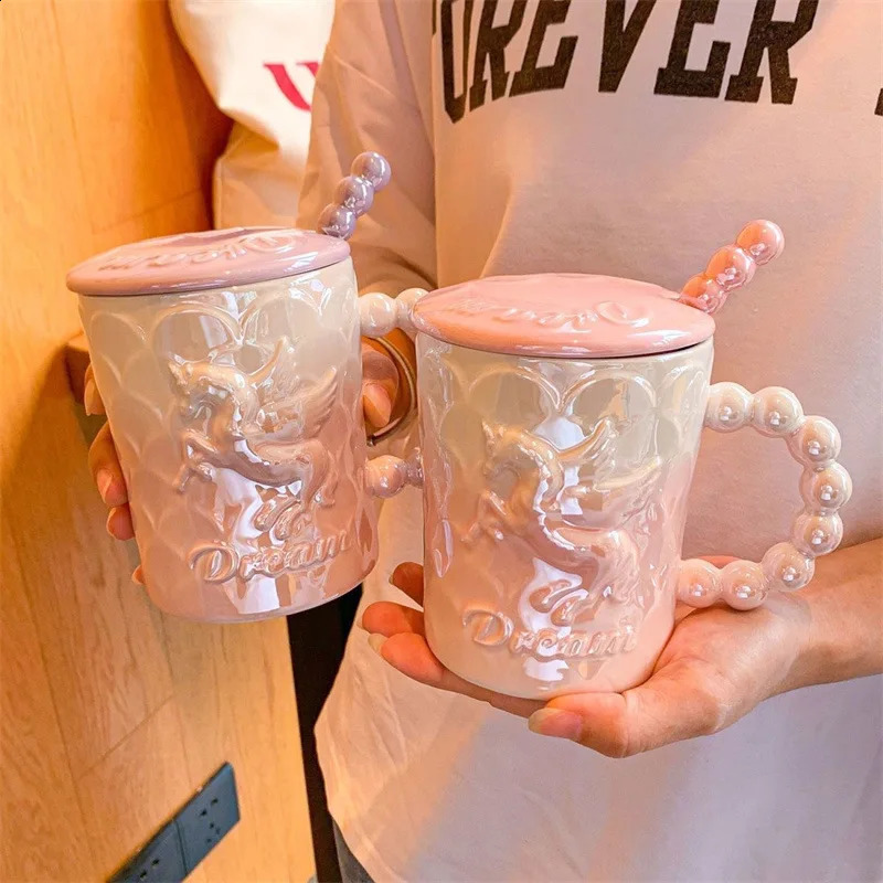 Gift Creative Mug Unicorn Exquisite Ceramic Cup with Cover Spoon Office Female Birthday Present Water Cup 240730