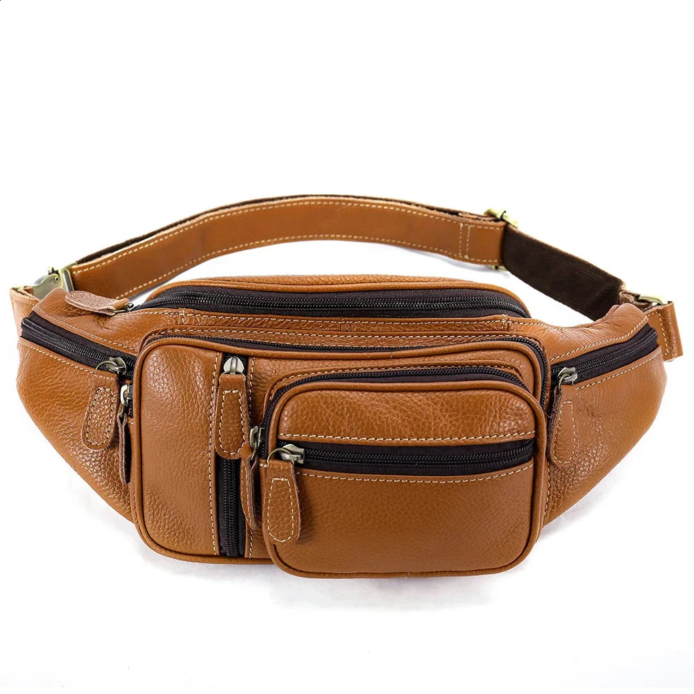 Genuine Leather Waist Packs Men Vintage Cow Fanny Pack Chest Bag Travel Shoulder Belt Casual Crossbody Couple 240730