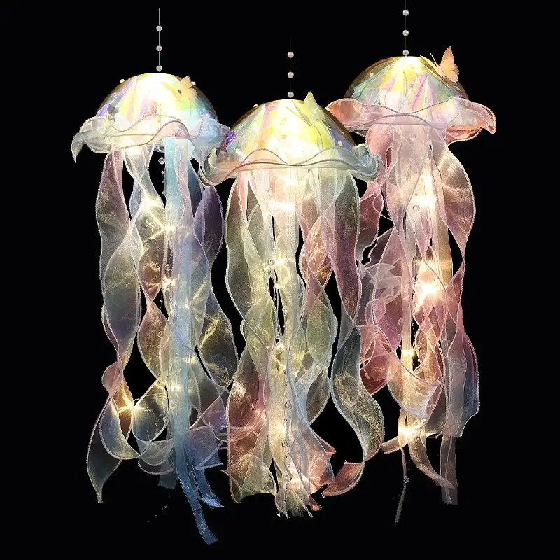 1PC Gradient Jellyfish Light Decoration LED Light Festival Pendant Courtyard Lighting Handmade Light Small Night Light 240730