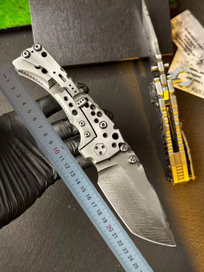 MBB T1 Strong Tactical Folding Knife Z-Wear Coating Stone Wash Tanto Point Blade CNC TC4 Titanium Alloy Handle Survival Pocket Knives with Plastic Box