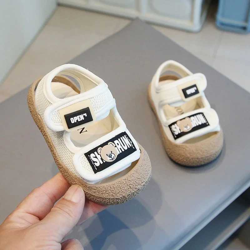 Summer Baby Sandals Little Bear Head Cute Kick Resistant Boy Children Beach Shoes Soft Sole Breathable Girl Kids Cartoon SandalsL240730
