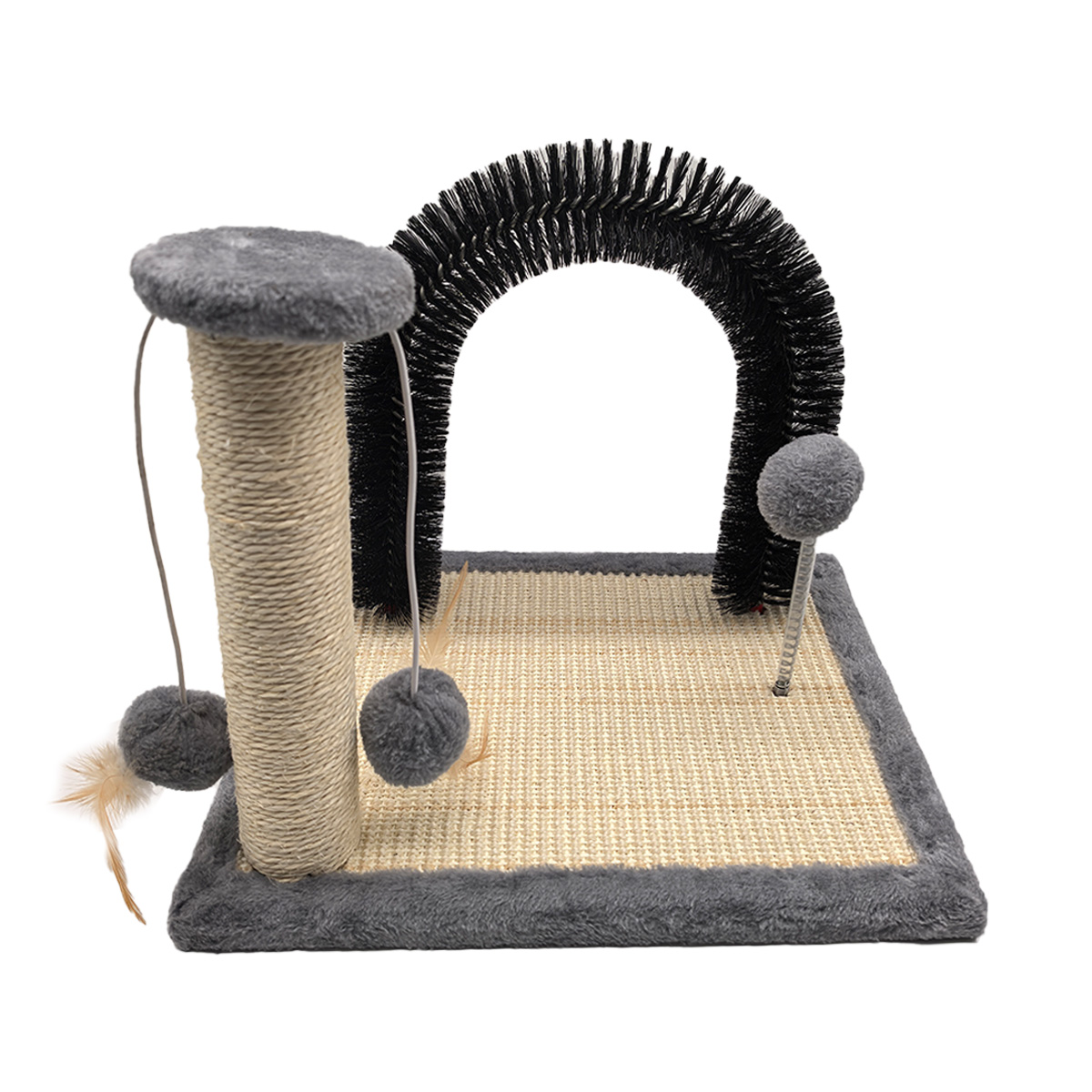 Toy Arch Self with Massage Grooming Brush Board and Sisal Scratching Post for Cat Interactive Toys