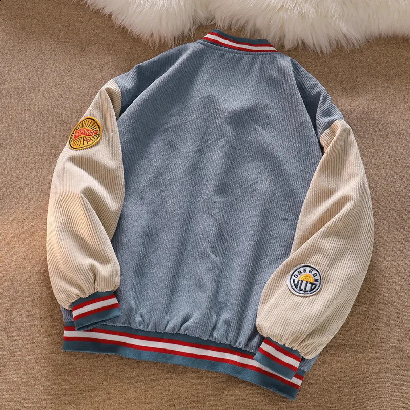 Trendy Mens Baseball Jacket Spring And Autumn Style Embroidered Letters Corduroy Loose Jacket Sportswear Harajuku Retro Uniform 240816