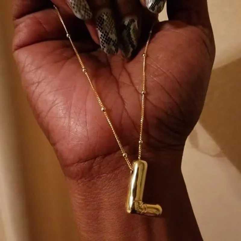 Initial Bubble Letter Pendant - Personalized 26-Letter Balloon Necklace in Gold 4 26