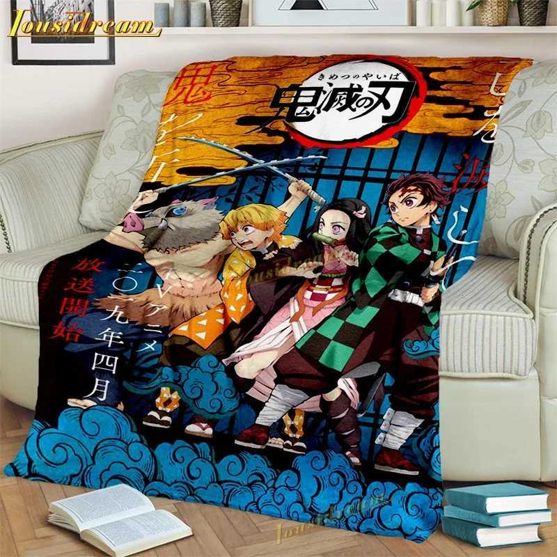Demon Slayer Throw Blanket Cartoon Flannel Fleece Blanket Anime Blankets Boys for Couch Sofa Bedroom Kidsroom Livingroom Y240730