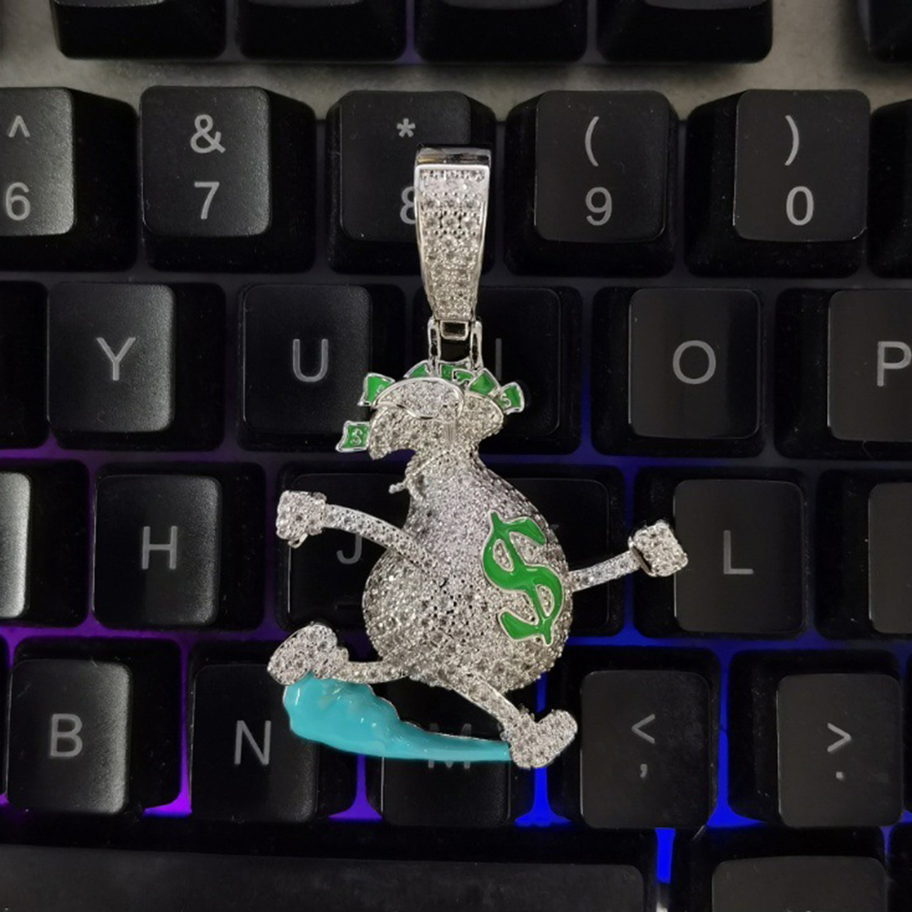 Hip Hop Running Money Bag Pendant Necklace TopBling 5A Zircon Rap Mens Jewelry
