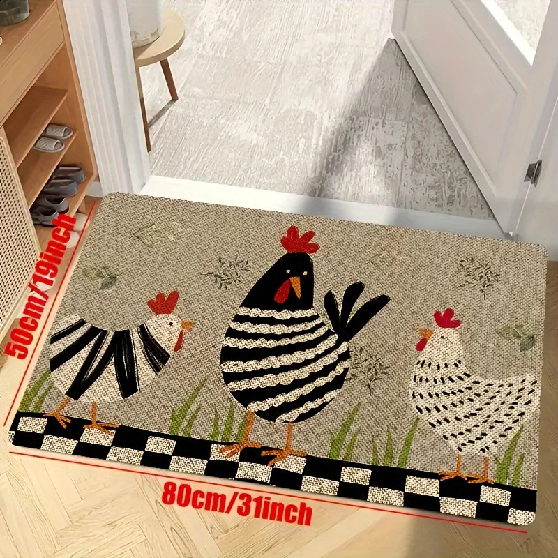 1pc cartoon chicken kitchen carpet non-slip machine washable flannel floor mat suitable for hallway door kitchen 240731