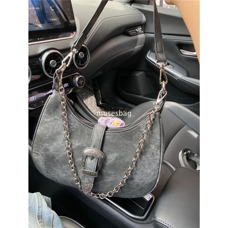 Niche bag woman new advanced sense crescent bag retro shoulder bag graphite underarm bag chain handbag