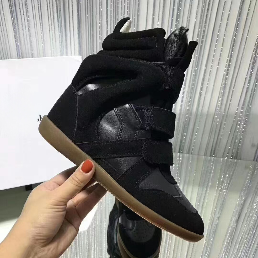 Boots High Designer Sale-black Genuine Leather Leather-trimmed Suede Wedge Sneakers Show p Shoes Unisex Style Size 35-40