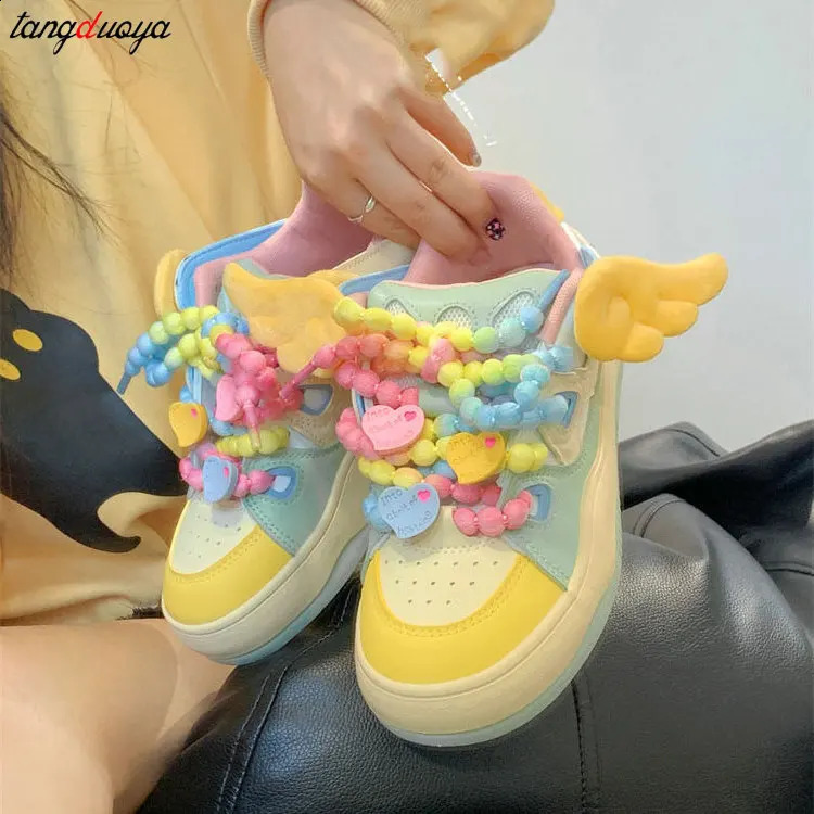 Lolita Kawaii Shoes Women Platform Sneakers Summer Cute Colorful beading Tennis Shoes Harajuku Footwear Female 240731