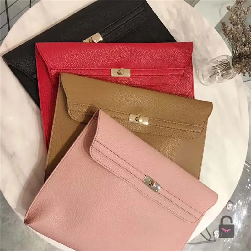 Solid Color Envelope Clutch Handbag Casual Women Lychee Pattern PU Leather Messenger Purse Large Capacity Ladies Bags 240730