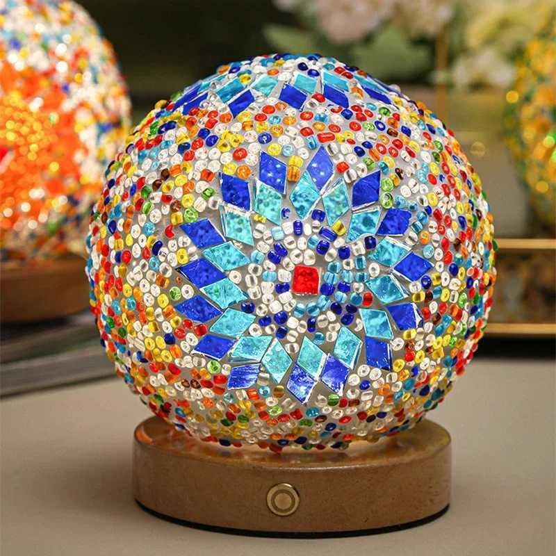 Bohemian LED Desk Lamp USB Button Warm Dimming Stained Glass National Style For Home Bar Bedroom Decor Creative LED Table LampM251125