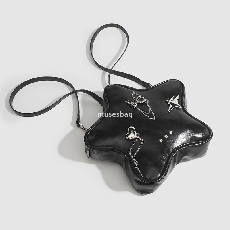 New five-pointed star metal butterfly love pendant Black chain backpack Black y2k Millennium bag women