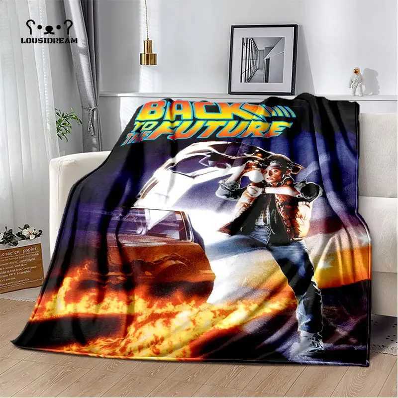 Classic Movie Back To The Future Flannel Throw Blanket Cartoon Blankets Sofa Cover Travel Camping Living Room Bedroom Decoration Y240730