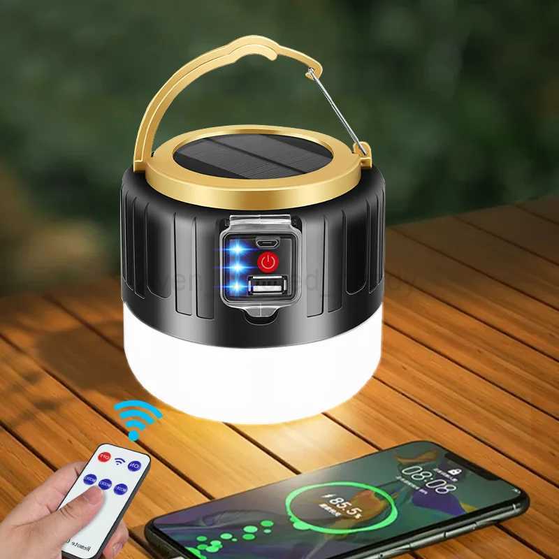 Portable Solar Camping Lamp USB Rechargeable Emergency Light Powerful Outdoor Tent Lamp Hook Up LED Waterproof Fishing LanternB240731
