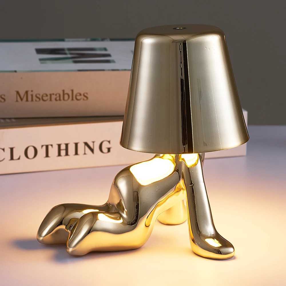 Italy Little Golden Man Table Lamp Living Room Bedside Childrens Room Art Decor Night Light Creative Coffee Shop Bar Desk LampsKL240731